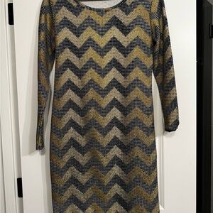 LuLaRoe Chevron Long Sleeve Dress in Black and Gold Elegant Debbie